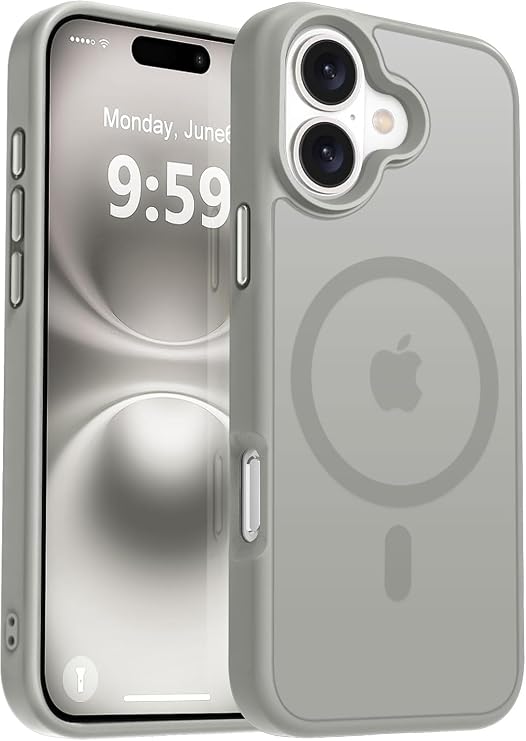 URUCHI Güçlü Manyetik Telefon Kılıfı, [Mag-Safe ile Uyumlu] [Askeri Düzey Düşme Koruması] [Güçlü Silikon Kenarlar] İnce Yarı Saydam Mat Koruyucu Kılıf (Gri, iPhone 16 6,1 inç)