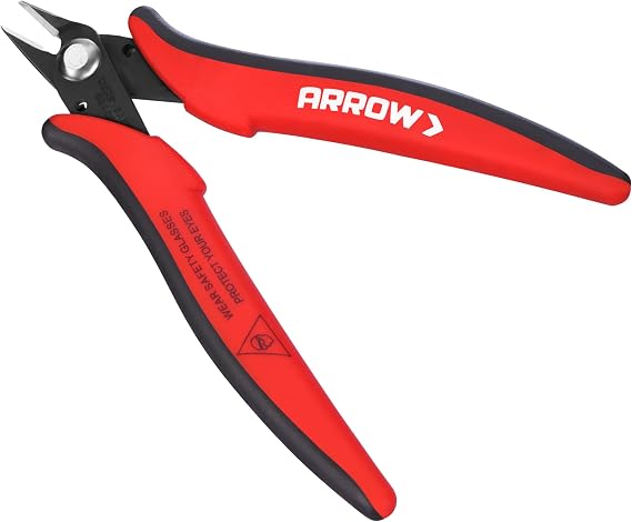 ARROW Micro Wire Cutters, 5" Precision Flush Cutters with Streamlined Handle and Ultra-Sharp Cutting Edge, Side & Diagonal Flush Cut Pliers for Electronics, Jewelry, Crafts, Zip Ties and Soft Wires