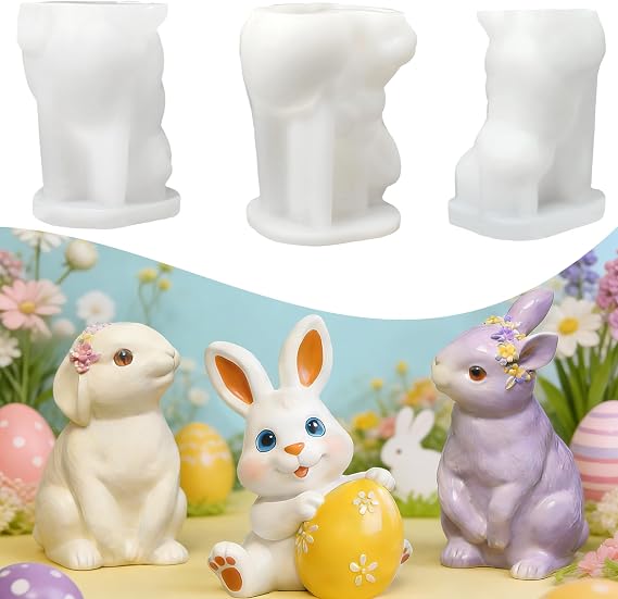 Silicone Moulds Easter Silicone Moulds Casting Moulds Silicone Mould Rabbit 3D Easter Bunny Candle Moulds Plaster Moulds for Casting Easter Candle Mould Easter Decoration Casting Mould Rabbit