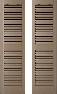 TailorMade BEL1120026385 Builders Edge, Cathedral Top Center Mullion, Open Louver, Includes Matching Installation Spikes Per Pair Vinyl Shutters, 12-in. W x 26-in. H, 385-French Roast