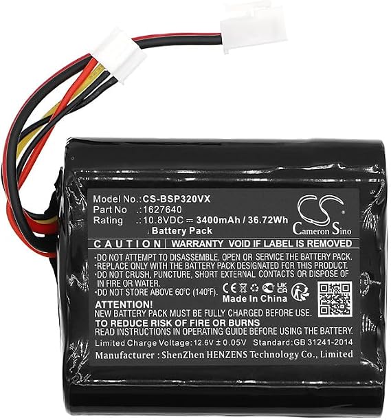 Cameron Sino Battery for Bissell 3061+, 3190+, 3191+, Powerlifter Adapt IonVacuum, Powerlifter Adapt IonVacuum P2 PN:Bissell 1627238, 1627640 3400mAh / 36.72Wh