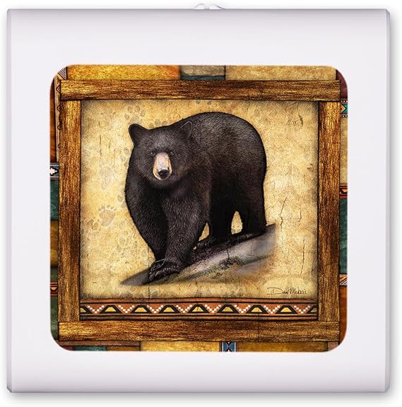 Art Plates Dimmable LED Night Light - Rustic Black Bear Print - Plug-in with Dusk to Dawn Sensor, Adjustable Brightness - Ideal for Bathroom, Bedroom, Cabin, Hallway, Kitchen