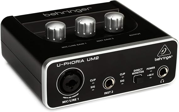 Behringer U-PHORIA UM2 Audiophile 2x2 USB Audio Interface with XENYX Mic Preamplifier | for Recording Microphones and Instruments