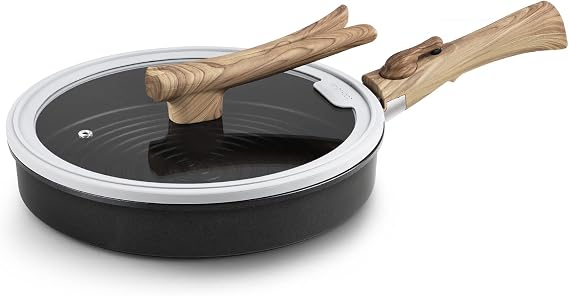 Nonstick Saute Pan with Lid Non Toxic PTFE & PFOA Free Oven Safe Compatible Induction Skillet Stir Fry Pan with Detachable Handle 11 inch - Solid Black