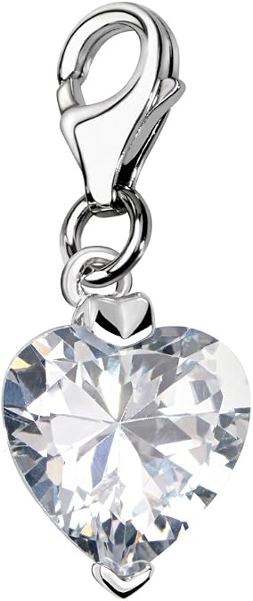 Quiges Crystal White Heart Cubic Zirconia Clip On Charm Pendant Silver Plated Women's Jewellery