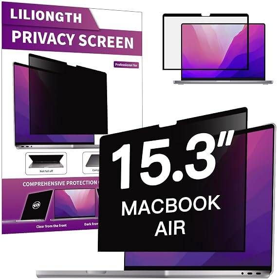 Privacy Screen Compatible with MacBook Air 15 Inch (2023, 2024, M2, M3), Laptop Privacy Filter Shield and Anti-Blue Light Protector (Model: A2941, A3114)