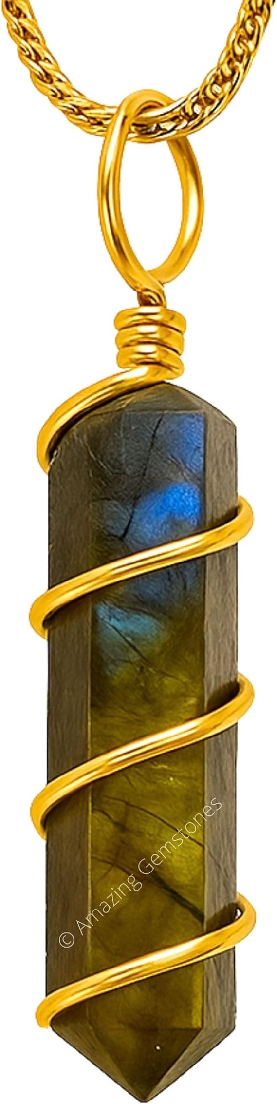 Amazing Gemstone Labradorite Gold Spiral Pencil Point Pendant