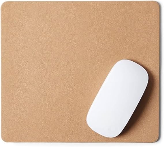 Modern Mouse Pad - Full Grain Leather - 8" H x 9" W - Tan | Leather Desk Pad with Microsuede Base & Slim Travel Design