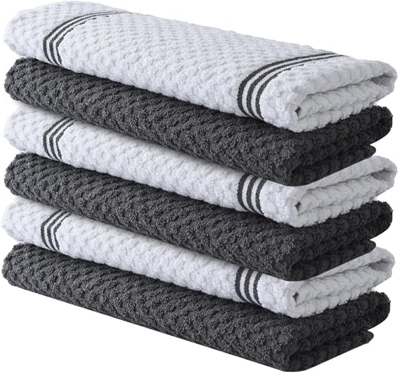 Infinitee Xclusives Premium Terry Tea Towels | Pack of 6 | 100% Cotton | 38 x 64 cm | Ultra Soft & Highly Absorbent | Dish Towels for Kitchen, Bar & Daily Household Cleaning Use | Grey