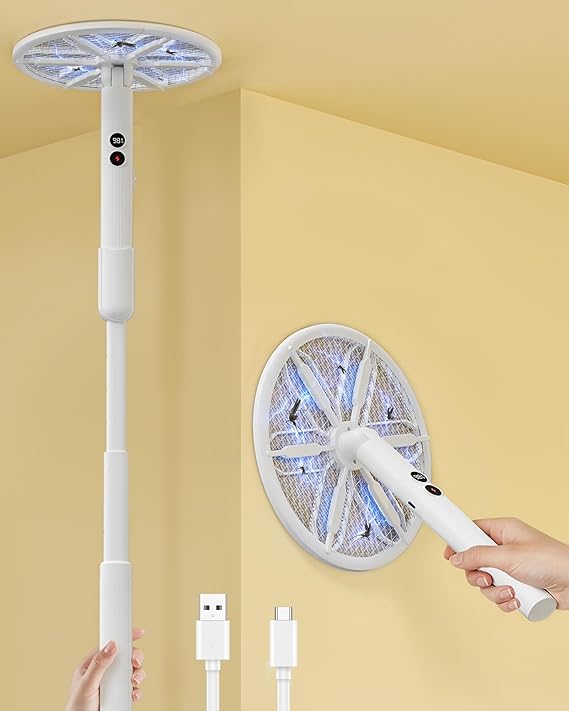 Rotating Head Electric Fly Zapper with 16"– 40" Telescopic Handle, 4000V