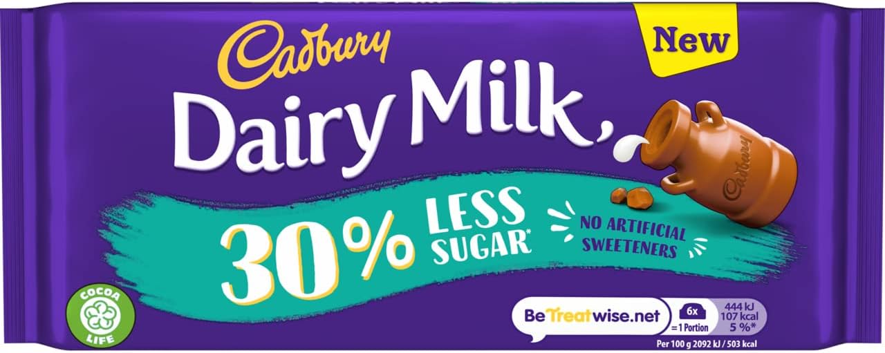 Cadbury Dairy Milk 30% Less Sugar Chocolate Bar, 85g