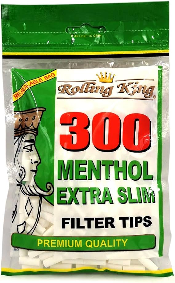 300 Menthol Extra Slim Filter Tips by Rolling King in Resealable Bag - Premium Quality