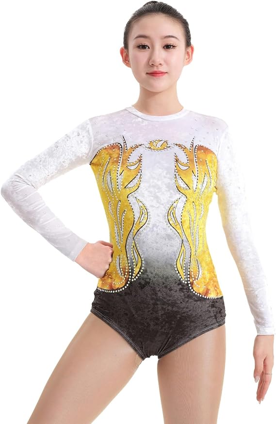 Rhythmic Gymnastics Leotard Costume Velvet Long Sleeve Shiny Diamond Customized Unitard Dance Jumpsuit