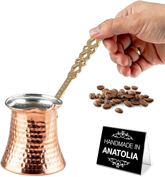 Hakan Turkish Coffee Pot | Stove Top Water Boiler, Coffee Maker, Butter, Chocolate & Milk Warmer | Even and Quick Heat with Handcrafted Copper Material | Coffee Gifts Idea, 5 Oz (150 cc)