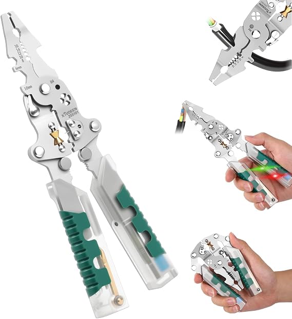 Tuvilo Electrical Pliers, 18 in 1 Foldable Wire Stripper, Built-in Voltage Tester Screwdriver, Wire Stripper Electrical, Electrician Repair Tool for Cutting and Pulling Wires Cable