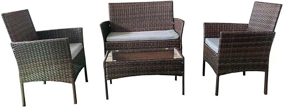 Shatchi 4pcs Wicker Set of Two Seater Rattan Sofa, Table and 2 Chairs Indoor/Outdoor Garden Furniture Patio Conservatory | 2 Seater Sofa, Table and 2 Chairs, for Indoor Outdoor Garden Furniture, Patio and Conservatory Seating