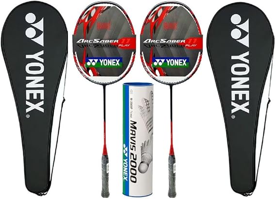2X Yonex Arcsaber 11 Play Pre Strung Baminton Racquet, Grayish Pearl Bundled with Yonex Mavis 2000 White Shuttlecock