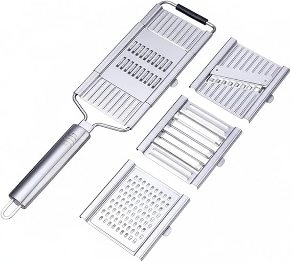 Orret Home 4 Bıçaklı Metal El Rendesi – Mandolin Tipi Çok Amaçlı Rende ve Dilimleyici, Peynir Sebze Meyve Doğrayıcı, Paslanmaz Çelik Gövde, Ergonomik Saplı Pratik Mutfak Aleti