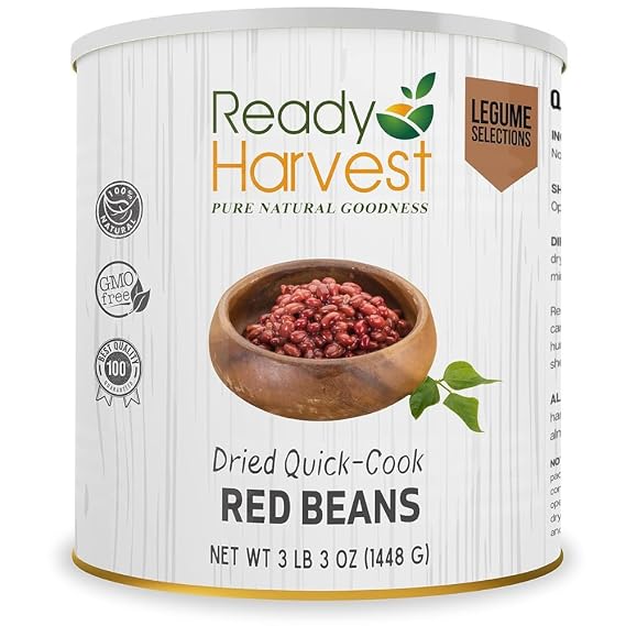 Ready Harvest Emergency Food - Red Beans | Pre-cooked Beans, Just add hot Water | #10 Can | 25-Year Shelf Life | 3 lbs | Cans Filled to the Top