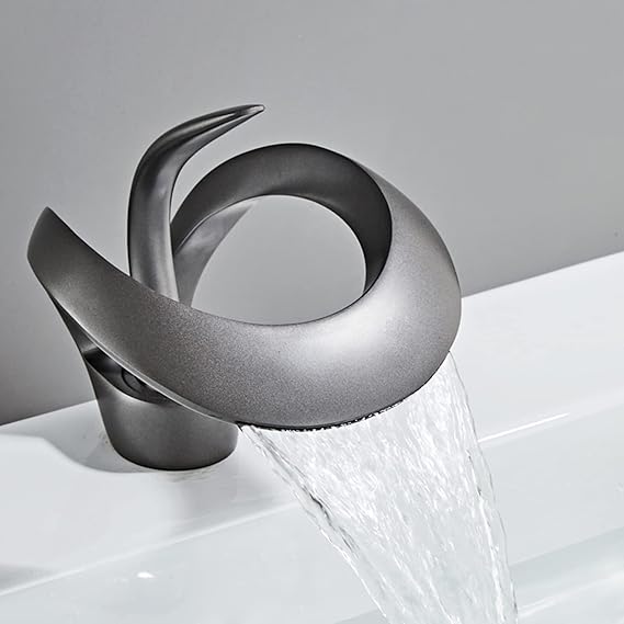 Waterfall Bathroom Counter Top Taps Bath Basin Mixer Tap Mono Brass Faucet,Grey,Low