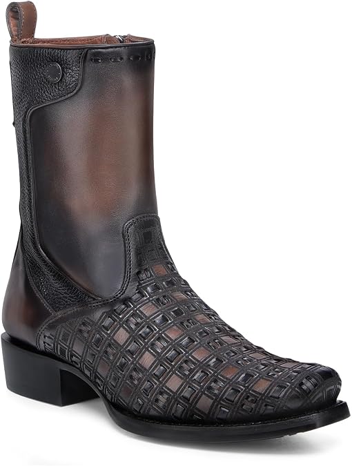 Cuadra Men's Bovine Leather Woven Boot Brown Side Zip