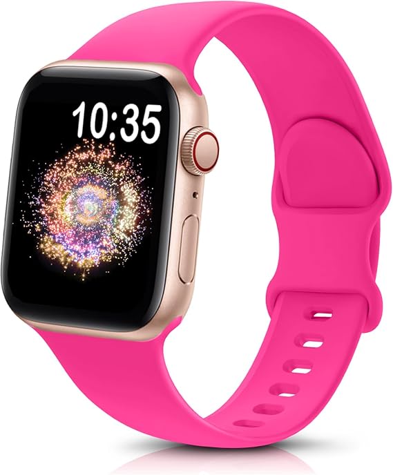 TreasureMax Sport Band Compatible with Apple Watch Bands 38mm 40mm 41mm 42/44mm 45mm 46mm 49mm, Soft Silicone Strap Compatible for Apple Watch Series 11 10 9 Ultra SE/SE2 8 7 6 5 4 3 Men Women Hot Pink