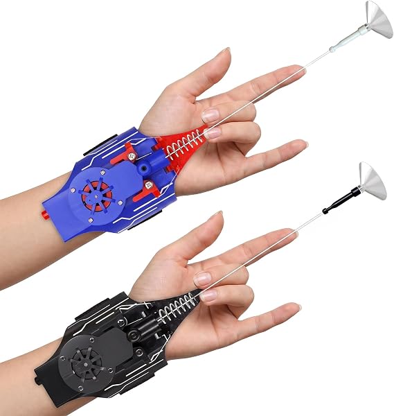 Spider Web Shooter, Real Web Slinger that Actually Shoots for Kids, Cool Toy Things for Superhero Fans (Black+Blue)