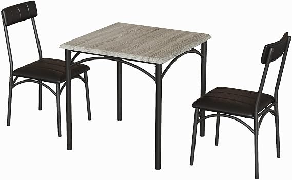Square Dining Table Set for 2, 3-Piece Kitchen Table and Upholstered Chairs, Modern Dinette Set with Metal Frame for Small Space, Apartment, Studio, Rustic Grey