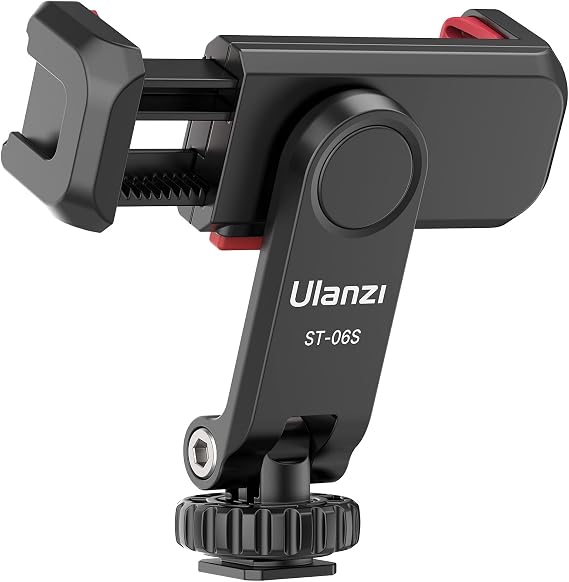 ULANZI ST-06S Phone Tripod Mount, Universal Phone Mount w 2 Cold Shoe | 1/4" Screw, 360 Rotates 180 Tilts, Adjustable Cellphone Clip Clamp Holder for Tripod, Camera, iPhone 17/16/15, Android