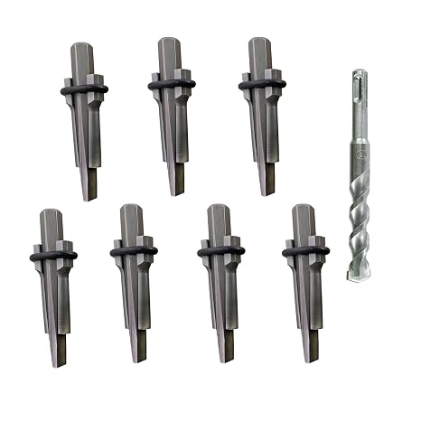 7 Pack Rock Splitting Wedges 5/8" with Drill Bit, Feathers and Wedges | Complete rock splitting kit includes 1 drill bit, feathers and wedges for granite, concrete and stone splitting projects