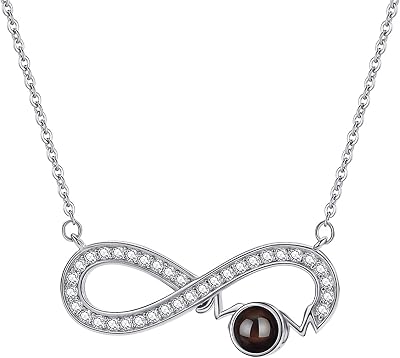 Personalized Photo Projection Necklace 925 Sterling Silver Infinity Pendant Necklace Mothers Day Gifts for Mom Women