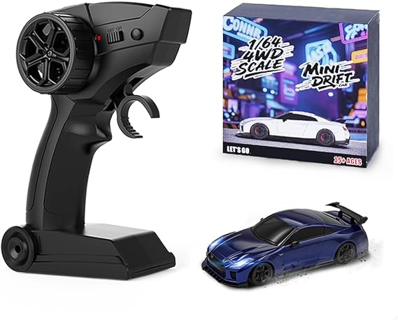 1/64 Scale Mini RC Drift Car 4WD with Duplex Lights, 2.4G Remote Control Desktop Racer, Type-C Fast Charge for Office Desk and Home Collection,Gemstone Blue