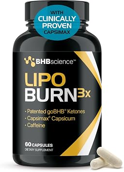 Lipo Burn Keto BHB Exogenous Ketones Supplement - BHB Science Keto Diet Pills with Capsimax and Caffeine for Natural Energy Focus Body Sculpting & Ketosis Support - Vegetarian & Non-GMO (1 Month)