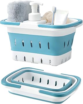 Fammart Portable Shower Caddy Tote Collapsible Plastic Basket with Handles, Foldable Storage Organizer for Bathroom, Kitchen, College Dorm, Gym, Travel & Camping, Blue