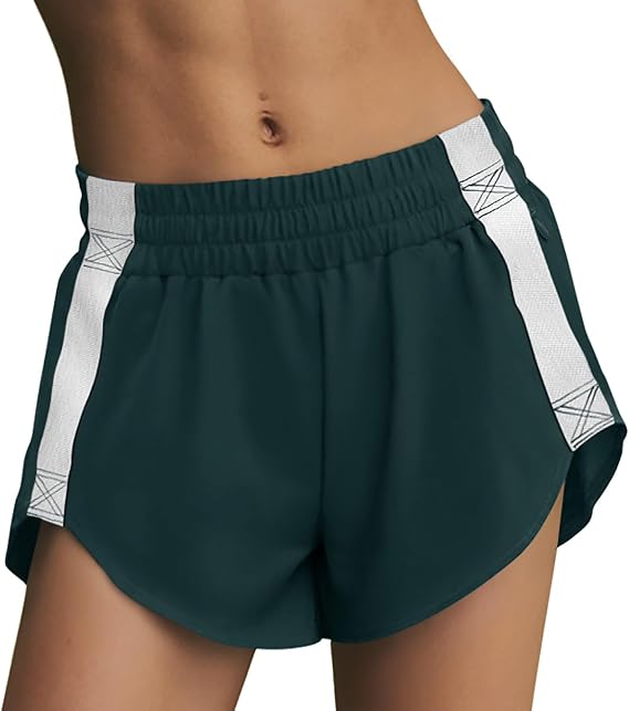 LASLULU Womens Running Shorts Contrast Color Workout Gym Shorts Zip Pocket