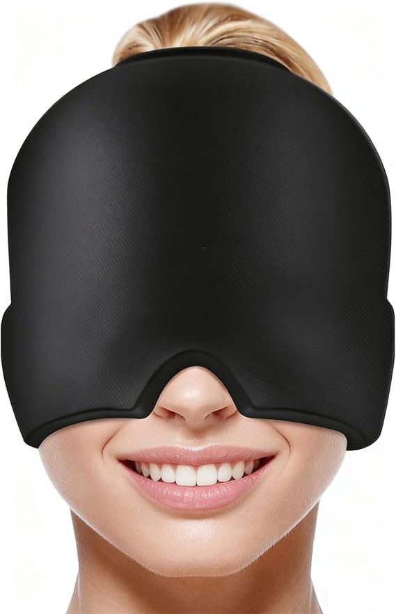 Migraine Relief Cap, Reusable Cold Hot Therapy Migraine and Headache Relief Cap, Single-Sided Gel Ice Hot Head Wrap for Tension Headache Relief and Sinus Pressure, Puffy Eyes (Black)