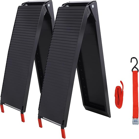 Aluminum Truck Ramps, 80"x12" Portable Loading Ramps for Pickup Trucks, 1500 LBS Capacity Folding Powerspots Ramps with Handle & Buckle for ATVs, Snowblower, UTVs, Bike, 2PCS (Black, 80" Lx12 W)