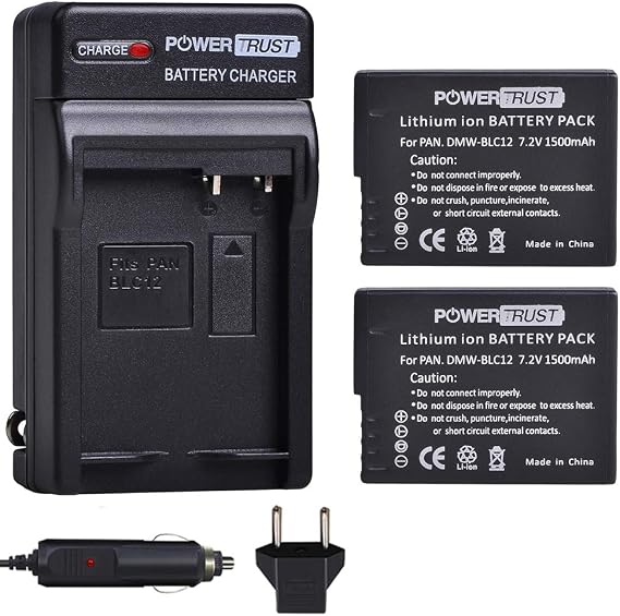 2X DMW-BLC12 DMW-BLC12E DMW-BLC12PP Battery + Charger Kits for Panasonic Lumix DMC-FZ200, DMC-FZ1000, DMC-G5, DMC-G6, DMC-G7, DMC-GX8, DMC-G85, DMC-GH2 Digital Camera