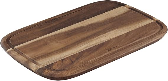 Tefal Jamie Oliver K26809 Medium Chopping Board 37.4 x 25.1 x 2.2 cm Acacia Wood FSC Certified with Practical Juice Groove for Cutting Food Serving Brown