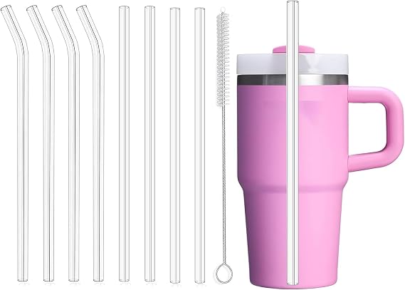 8 Pack Replacement Clear Straws for Stanley 20 oz 14oz Tumbler, 8.85 inch Reusable Plastic Straws for Yeti 30oz 25 oz 26 oz 20 oz Tumbler, Mason Jar 16oz Venti Cup with Brush