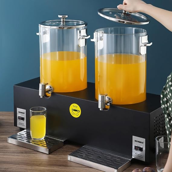 Commercial Refrigerated Beverage Dispenser with Tap, 10L Cold Drink Dispenser, Automatic Refrigeration, Stainless Steel+Pc Thickened Material,Double