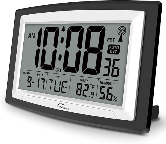 WallarGe 12.5 Inch Atomic Clock with Indoor Temperature and Humidity