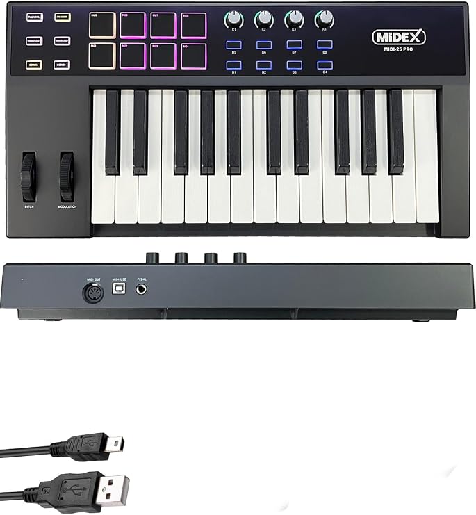 Midex Midi-25 PRO Midi Klavye 25 Tuşlu Midi Keyboard 8 Pad