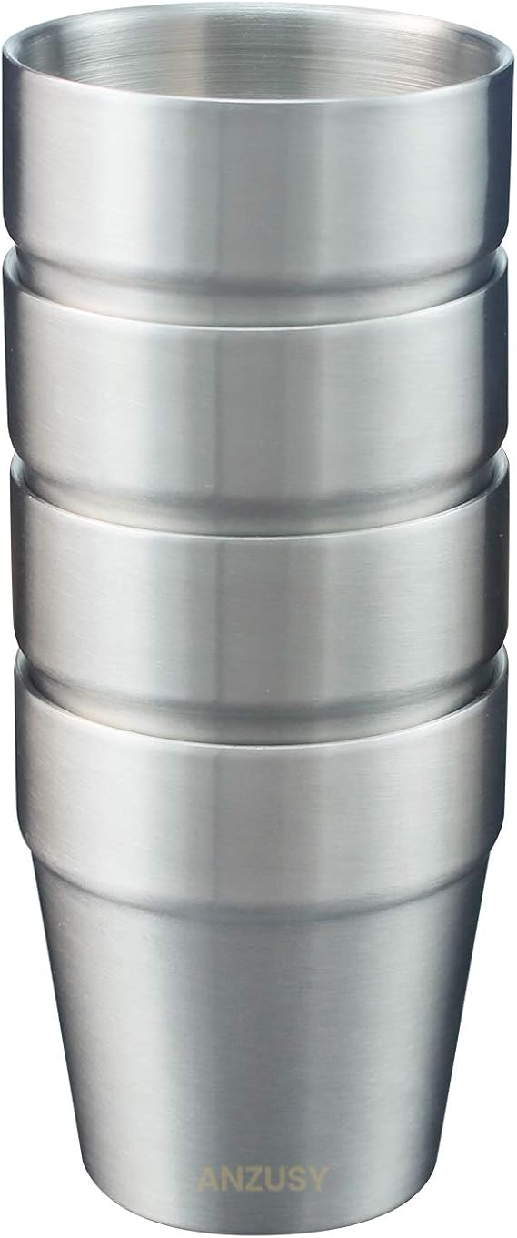 Stainless Steel Cups, 8.8 oz 4 Pack Insulated Metal Cups Double Wall Vacuum Tumbler Drinking Cups Camping Mugs for BBQ Home Office Party Driving