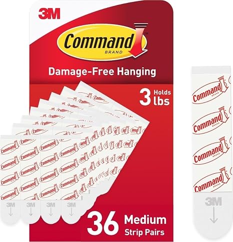 Command Indoor Medium Replacement Strips, 36 Strips | Replacement Strips, Holds up to 3 lb, Damage Free Wall Hanging, Re-Hang Medium Hooks for Home Decor and Wall Decor