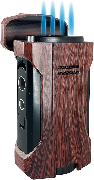 Visol Rhino 2.0 Wood Quad Flame Butane Torch Refillable Gas Lighter (Shipped Without Butane)