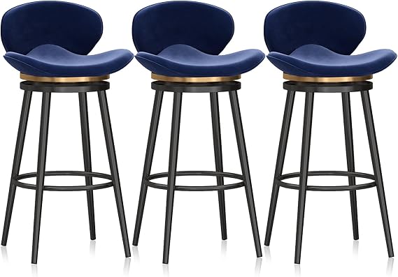 Modern Bar Stools Set of 1/2/3/4, Blue Velvet Swivel Barstools, Armless Kitchen Island Counter Chairs with Back & Black Footrest,3PCS,29.5'' H interesting