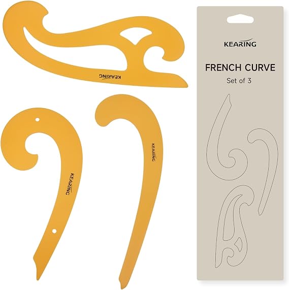 KEARING 3Pcs French Curve Ruler Set - Flexible Plastic Sewing Template | Flexible 3-piece clear PVC french curve template set. Perfect for sleeve caps, bust, waistline and neckline sewing