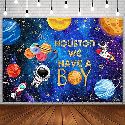 7x5ft Outer Space Baby Shower Backdrop for Kids We Have a Boy Rocket Astronaut Planet Galaxy Star Solar System Photography Background Birthday Party Decorations Banner Photo Shoot Studio Props