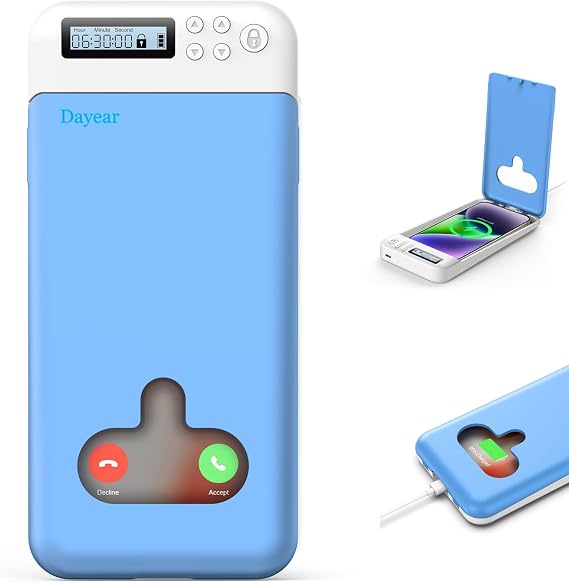 Phone Lock Box with Timer, Self-Control Timed Locker Box Phone Jail, Mini Portable Timer Lock Box for iPhone/Android Phone(Max6.7Inch), Help Kids/Adults Prevent Phone Addiction (Light Blue)